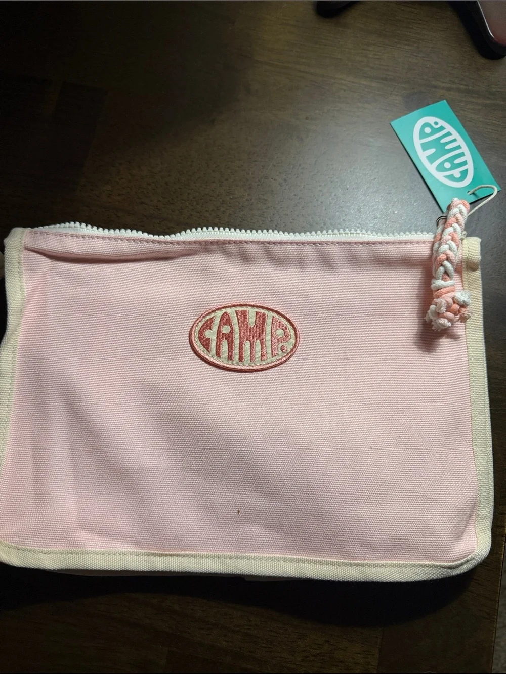 CAMP NYC Core Canvas Toy Pouch Organizer Makeup Bag, Pink/White, NWT